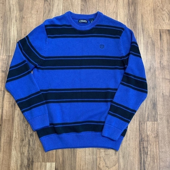 Chaps Vintage Striped Blue Black Sweater Medium - Picture 2 of 6
